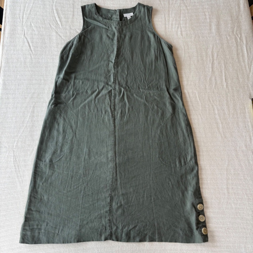 J. Jill Love Linen Olive Green Sleeveless Shift Dress Tall Small WDR183283